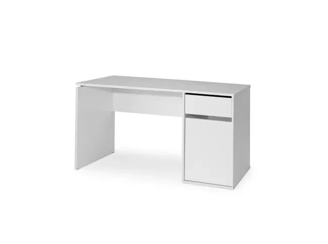 Mesa de Escritorio con cajón y puerta Serie Burgos 5214 Topkit color Blanco y medidas 74x140x50 cm.