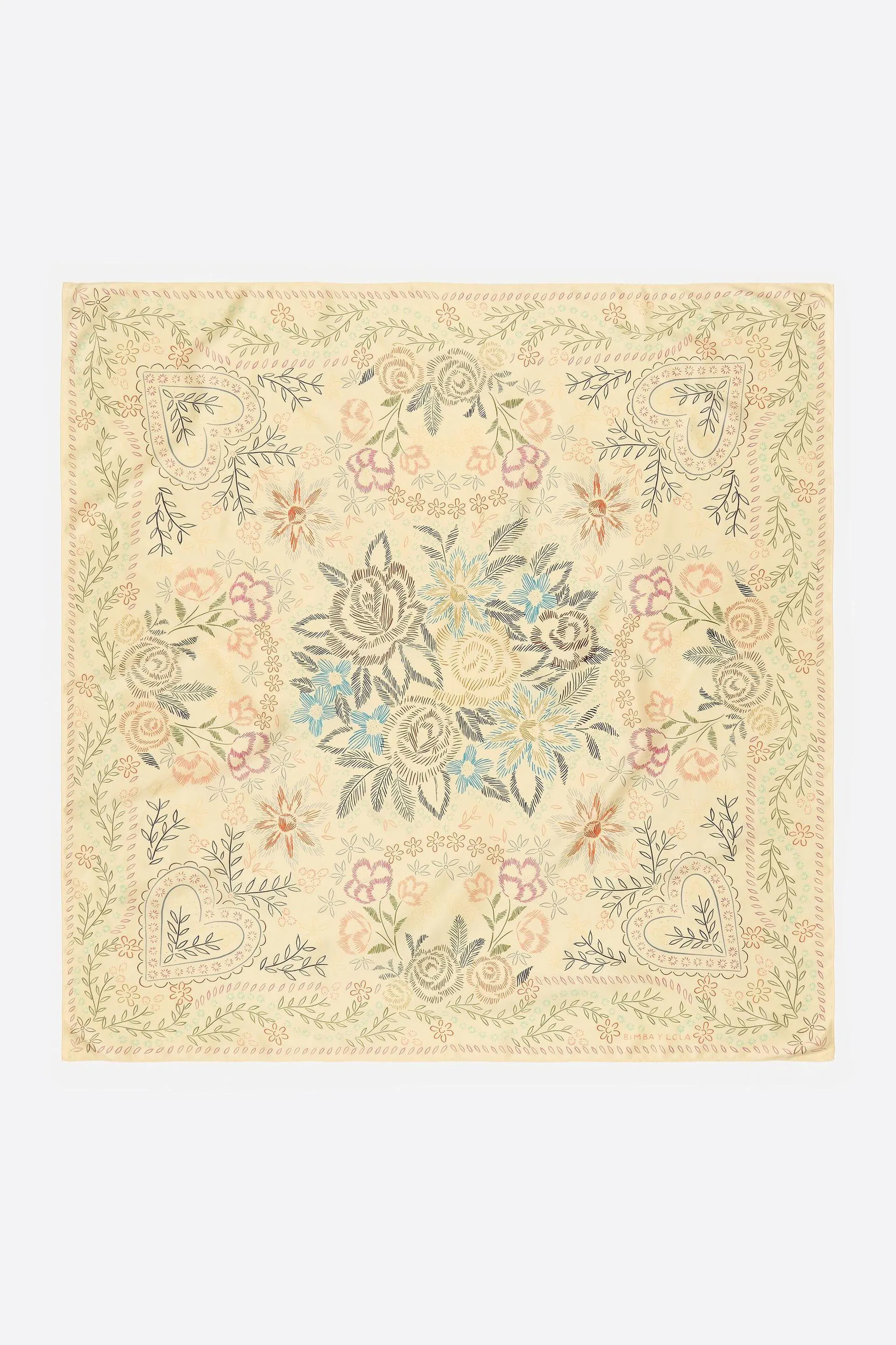Pañuelo flores trazos vainilla
