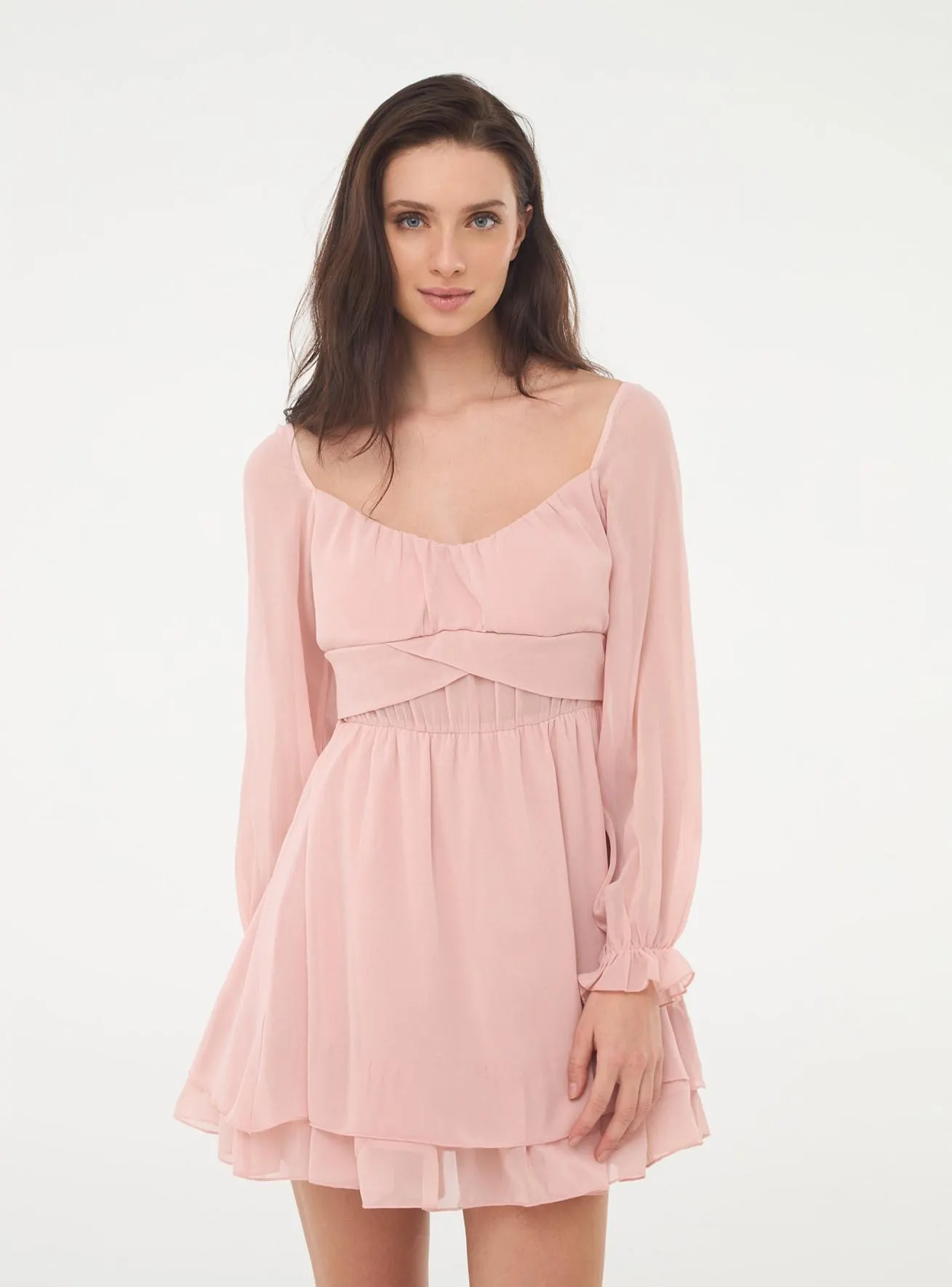 Abito corto in tessuto georgette Rosa cipria