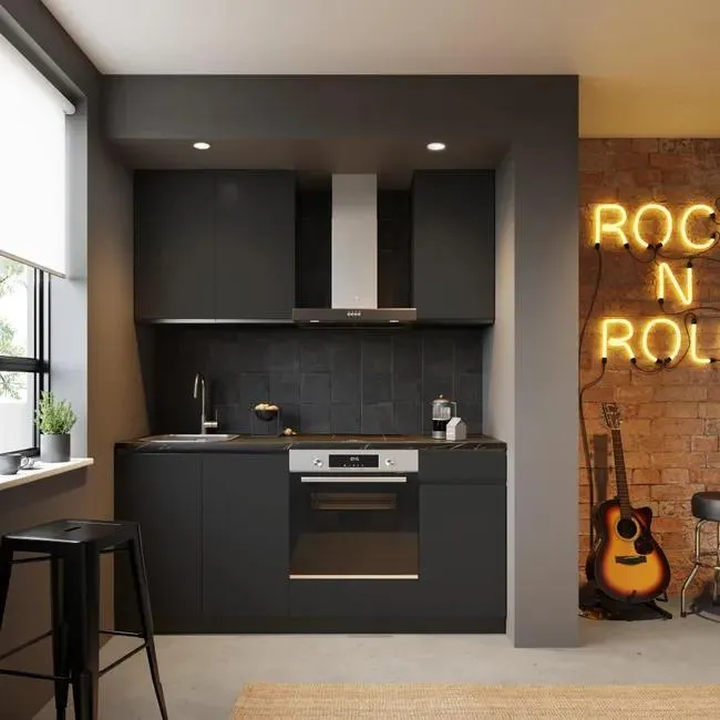 Cocina en kit antracita 180 cm con 2 módulos altos + 3 módulos bajos