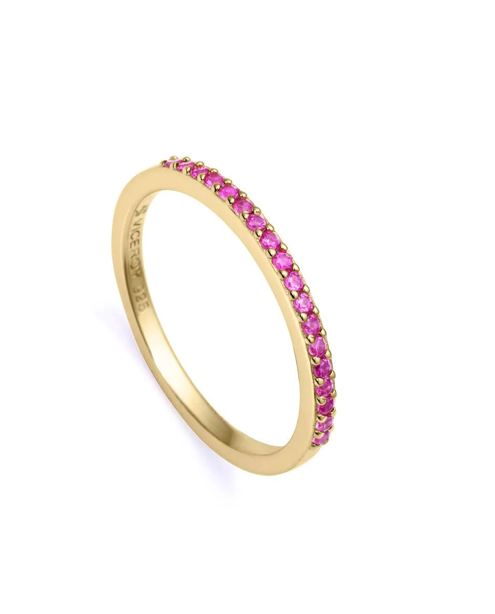 Anillo Trend de plata de ley con baño de oro y fila de circonitas en color rosa