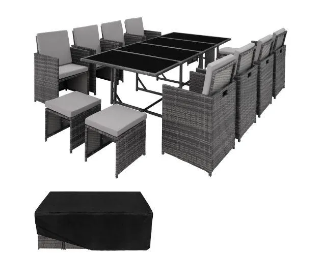 Conjunto de ratán palma compuesto de 8+4+1, gris