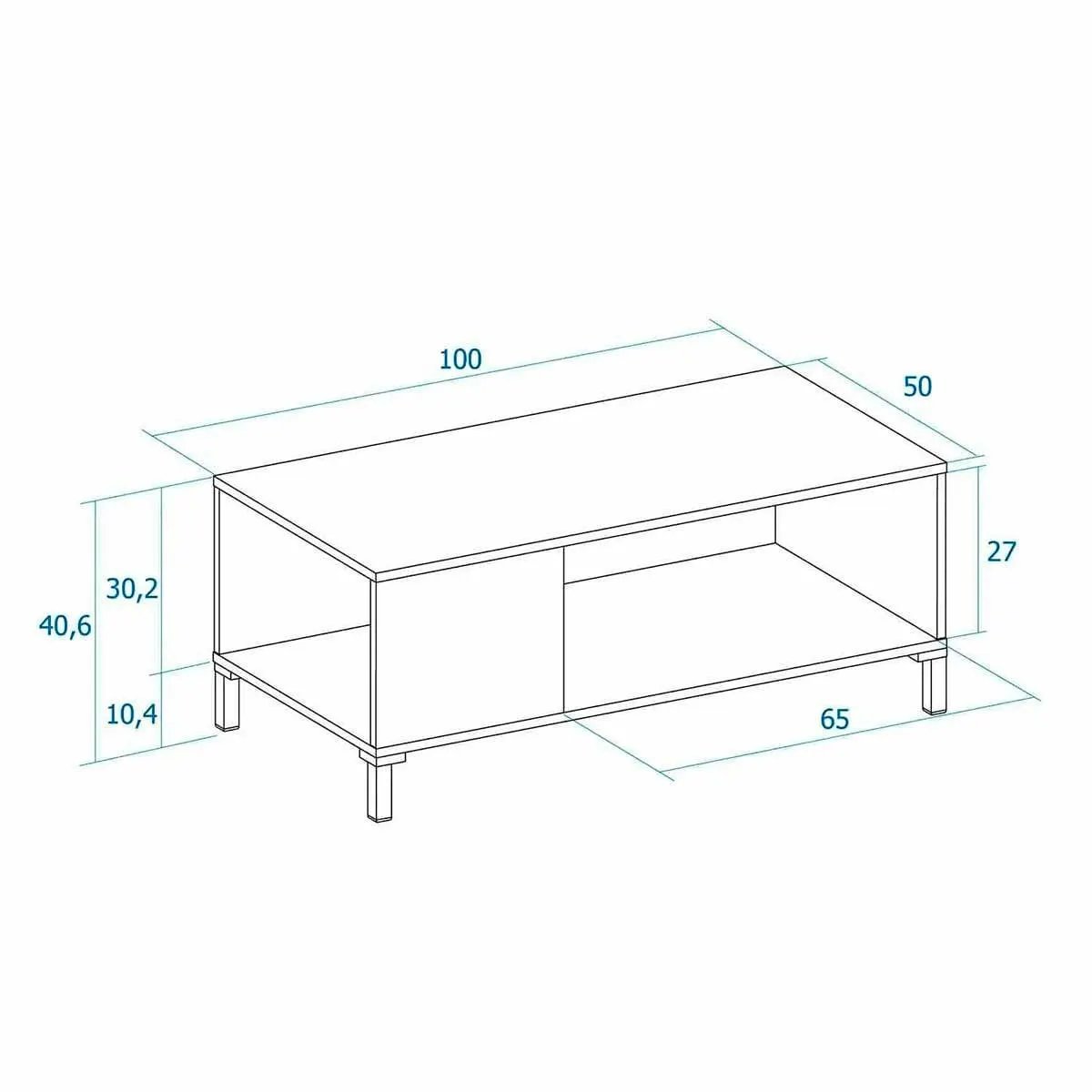 Mesa de centro Tokio 1 estante rayado/blanco mate 40,6x100x50 cm