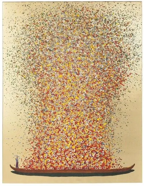 Cuadro Touched Flower Boat oro rojo 100x80cm