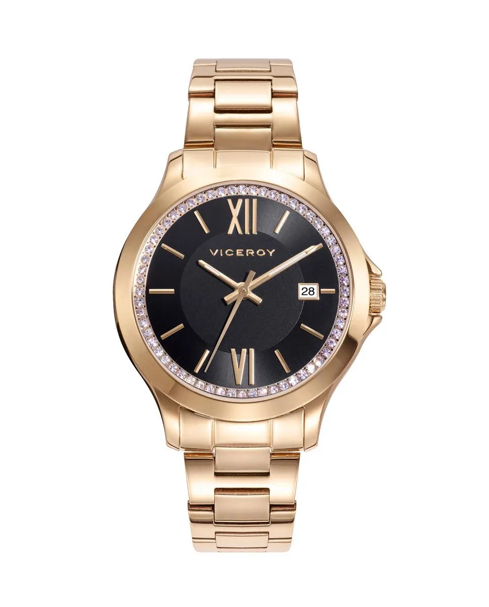 Reloj de mujer Chic con caja y brazalete de acero dorado