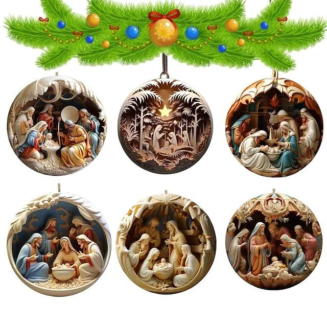 Adornos navideños de Belén, adorno colgante acrílico navideño, colgante de Belén para árbol de Navidad, decoración cristiana del nacimiento de Jesús, regalo de Navidad para familiares y amigos