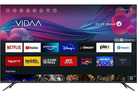 TV VIDAA Smart 55" - 55UV10V1 SMART TECH, UHD 4K, Quad-core, Smart TV, DVB-T2 (H.265)Sí, Negro