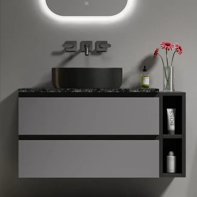 Mueble de baño suspendido 80 cm con lavabo de cerámica, cajones espaciosos, encimera de mármol y diseño moderno