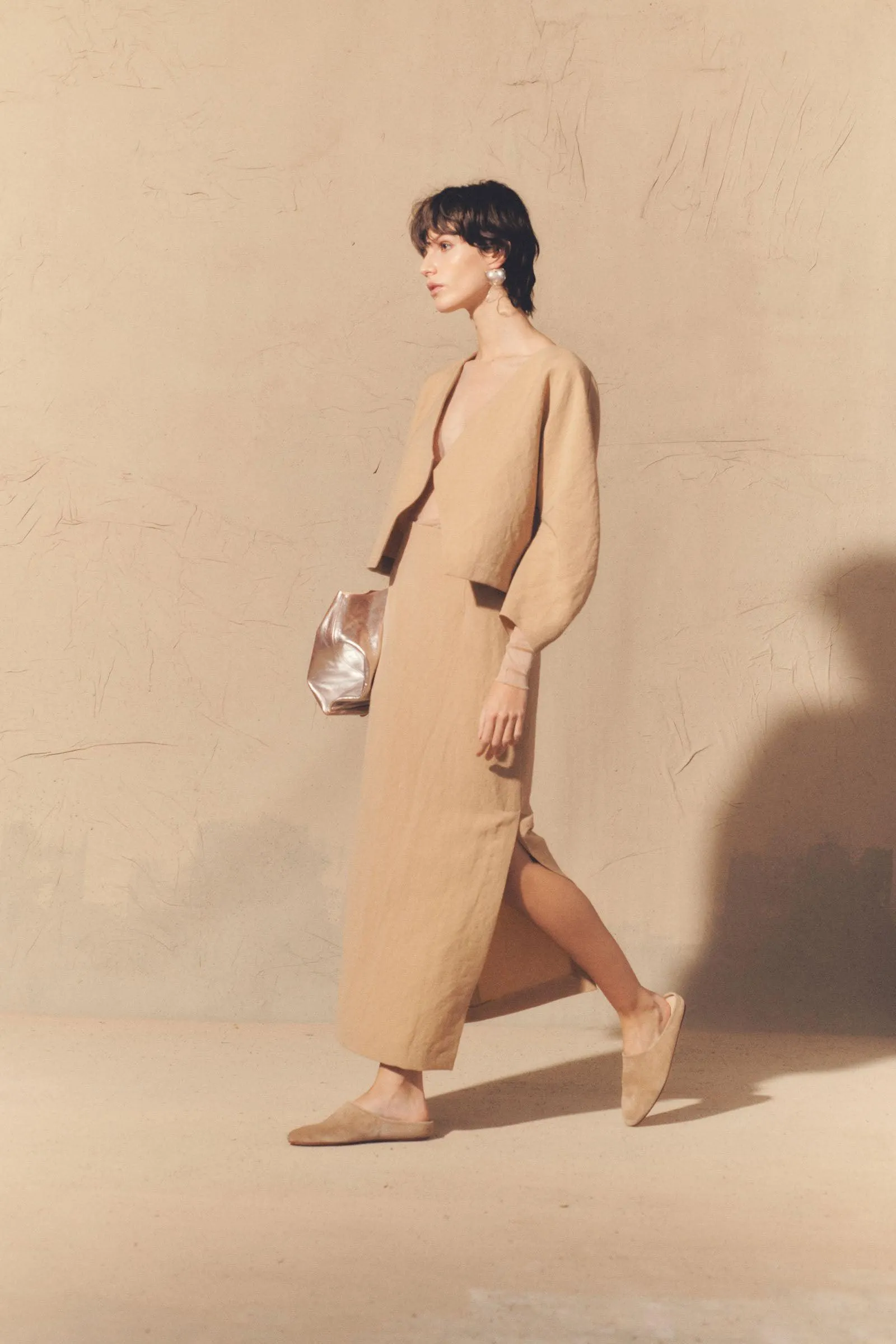 Dakota, pink in linen and virgin wool skirt