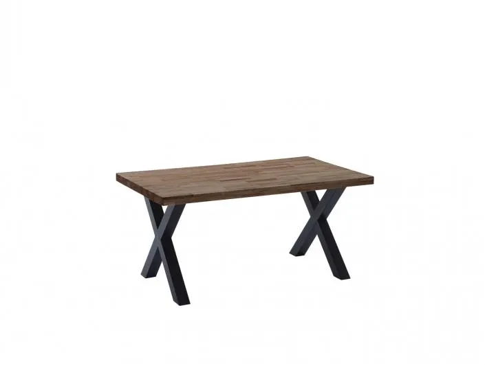Mesa de comedor fija con tapa de madera de roble american y patas metálicas negras