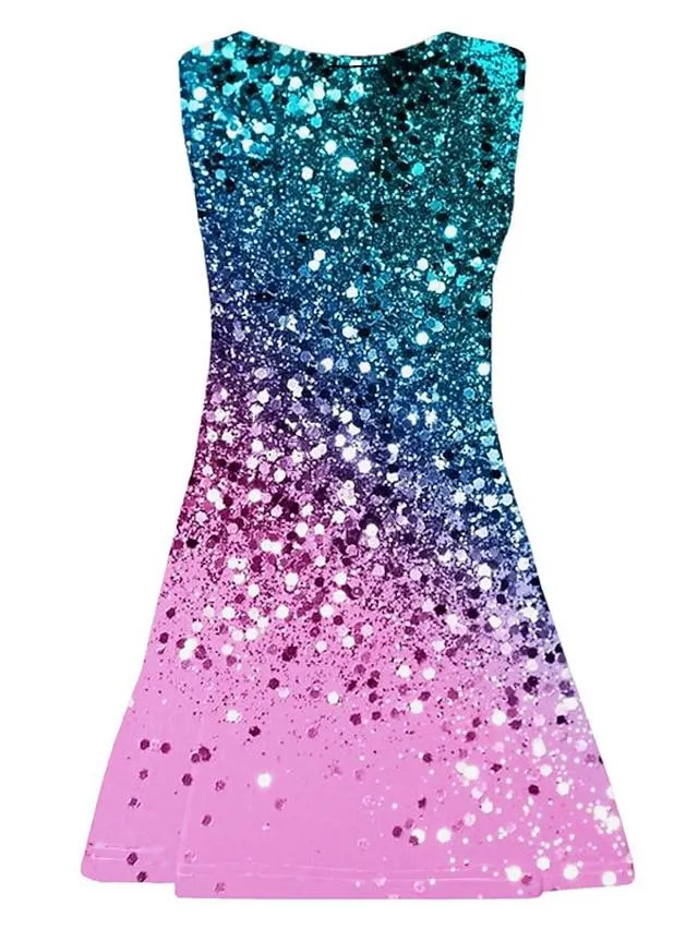 Niños Poco Chica Vestido Graphic Vestido de una línea Diario Festivos Vacaciones Estampado Morado Sobre la rodilla Sin Mangas Casual Estilo lindo Dulce Vestidos Primavera Verano Ajuste regular 3-10