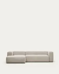 Sofá modular Martina 2 plazas de chenilla con chaise longue derecho crudo 230 cm