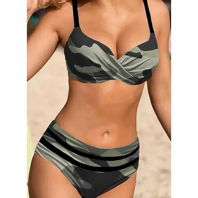 Women's Swimwear Bikini 2 Piece Bathing Suits Swimsuit 2 Piece Sexy Camo Camouflage Strap Beach Wear Sexy Bathing Suits