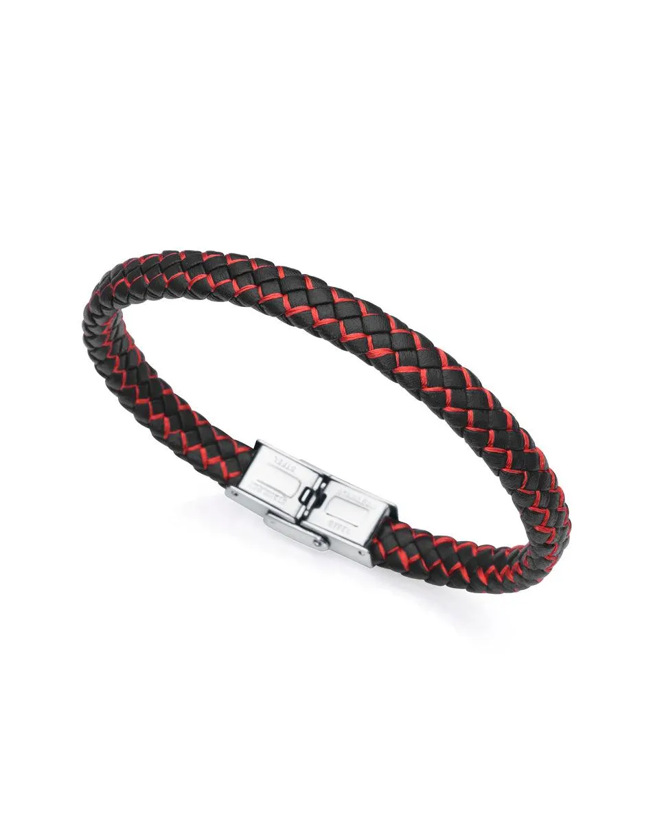 Pulsera Heat de acero piel y cordón rojo