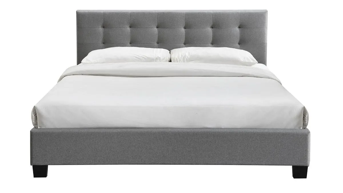 Cama 180 x 200 tela gris acolchada MARQUISE