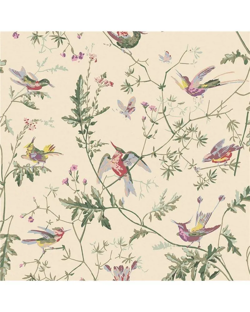 Hummingbirds Classic Multi & Old Olive On Cream 100-14071