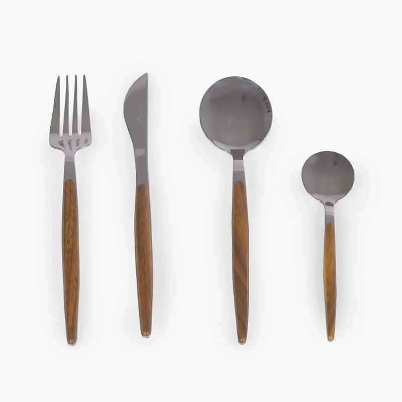 KRHÜNER CUBERTERÍA 16 PIEZAS MANGO ACABADO MADERA