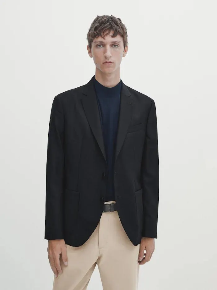 Americana estructura lana azul marino