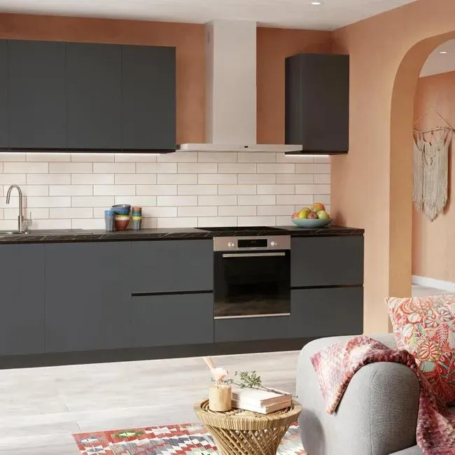 Cocina en kit antracita 300 cm con 3 módulos altos + 5 módulos bajos