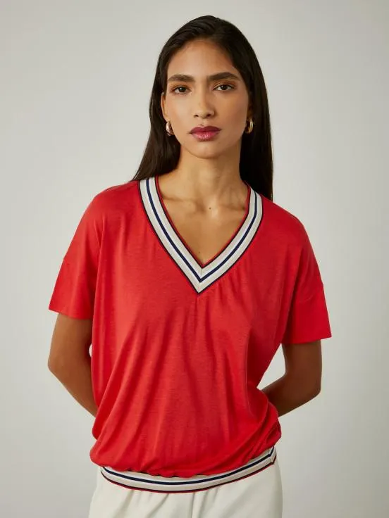 Camiseta cuello pico rayas