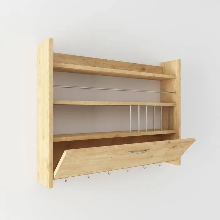 Estante de pared de cocina 1 puerta Naokomi L85xH65cm Roble claro
