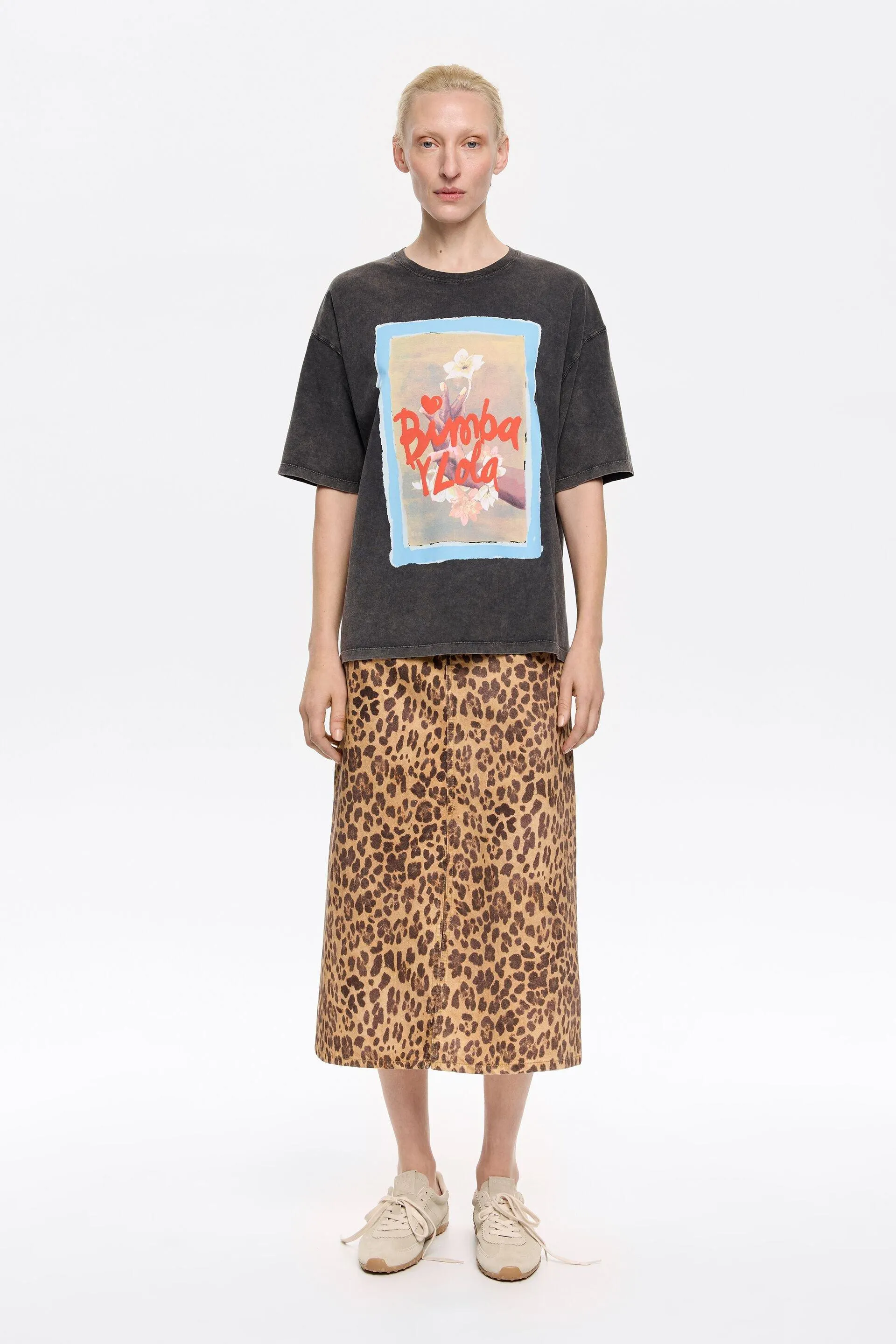 Falda denim línea A Leopard natural