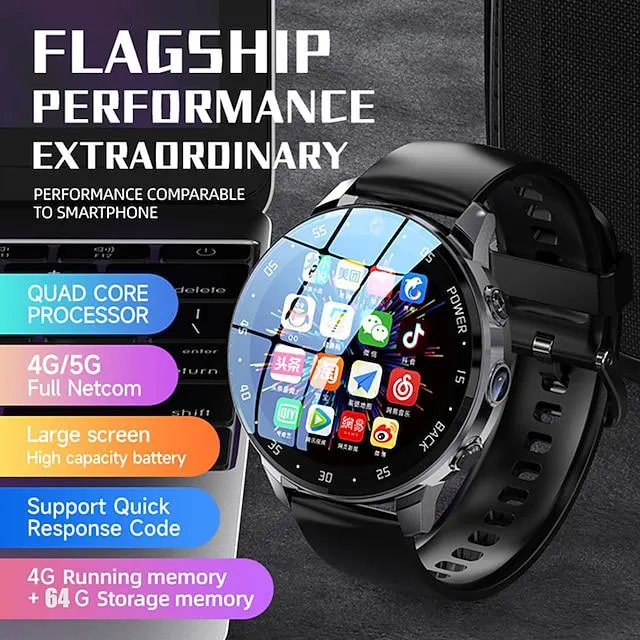 iMosi V18 Reloj inteligente 1.43 pulgada Smartwatch Reloj elegante 4G Podómetro Recordatorio de Llamadas Monitor de Pulso Cardiaco Compatible con Teléfono inteligente Hombre GPS Larga espera Llamadas
