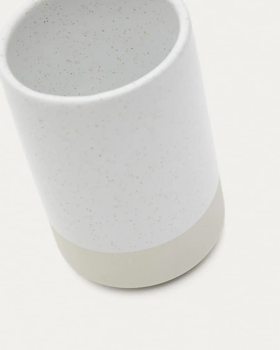 Portacepillos Selis de gres beige y blanco