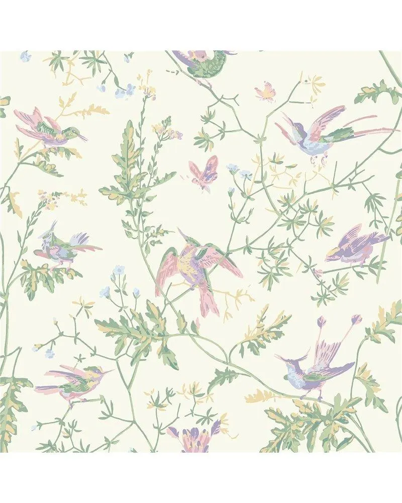 PAPEL PINTADO Hummingbirds Blush Sage & Mulberry On Cream 124-1001