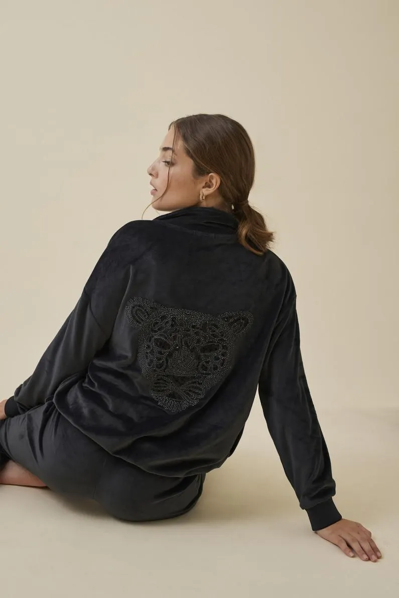 CONJUNTO PANTALÓN LARGO PUÑO Y CHAQUETA DE TEJIDO EFECTO TERCIOPELO EXTRA SUAVE