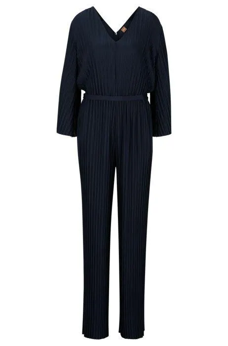 Mono de manga larga con escote en pico y detalles plisados