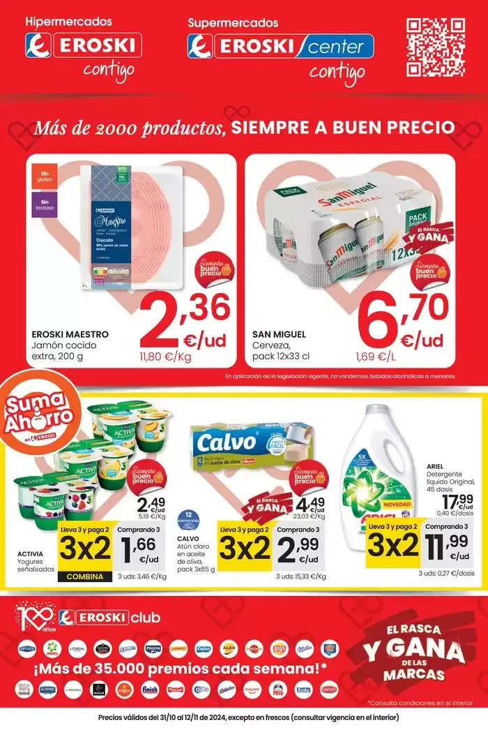 Catálogo de Más de 2000 productos, SIEMPRE A BUEN PRECIO HIPERMERCADOS EROSKI 31 de octubre al 12 de noviembre 2024 - Página 1