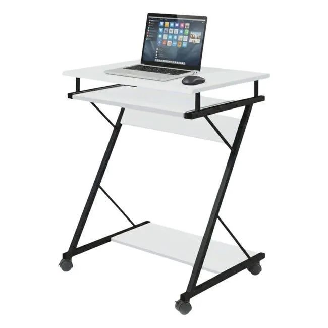 Mesa escritorio Volta de Oficina en color Blanco y Negro con bandeja extraíble y ruedas 60x75x48 cm