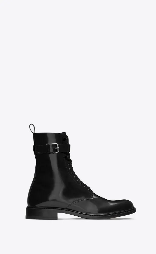 botas con cordones army de piel brillante