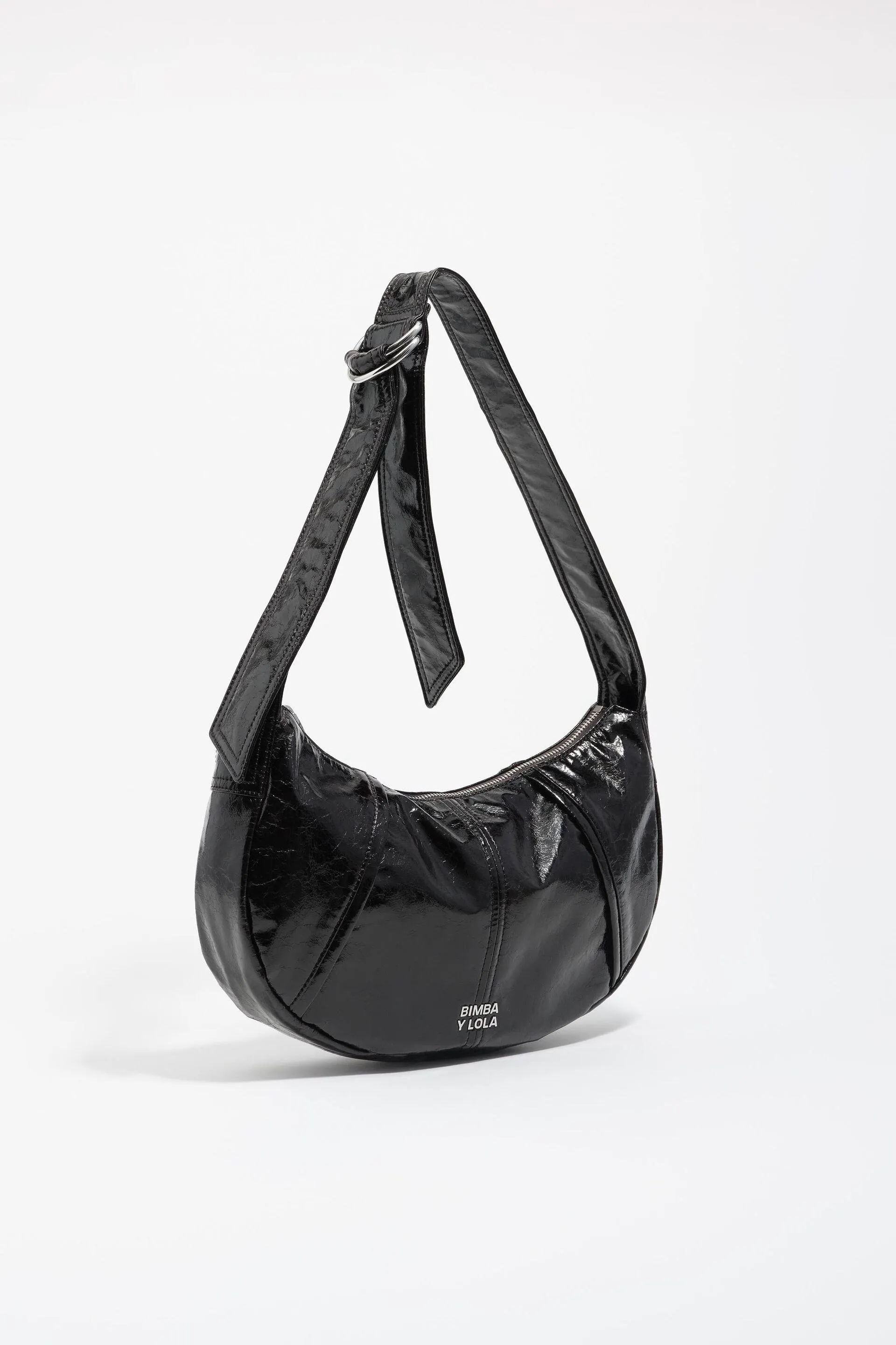 Bolso Moon pequeño nylon laminado berenjena