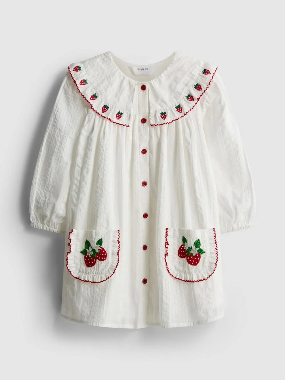 1,5-8 años | Vestido con cuello y fresas bordadas