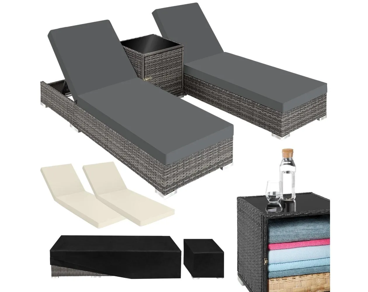 2 tumbonas de poli ratán y aluminio + mesa