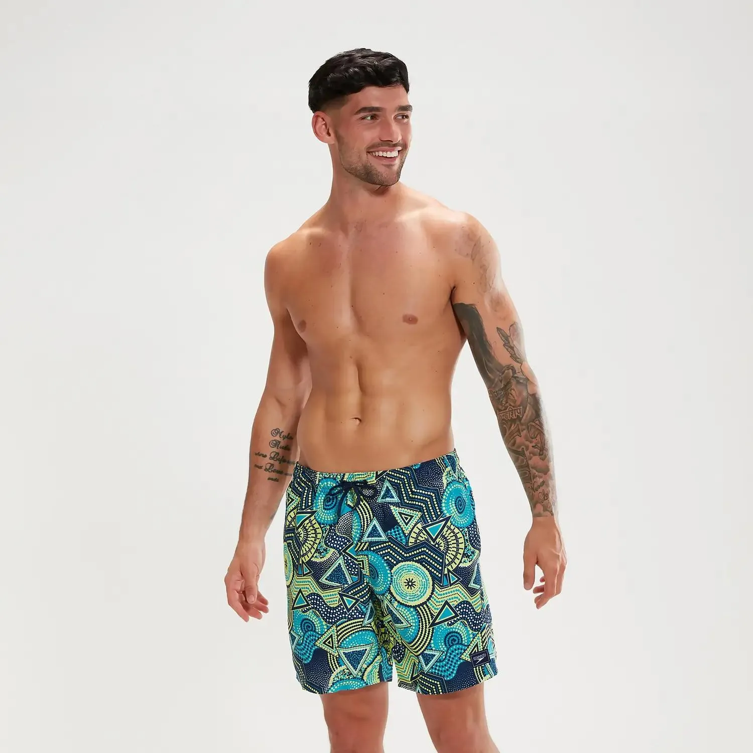 Men's Digital Printed Leisure 18" Swim Shorts Navy/Aqua