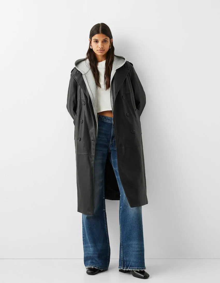 Faux leather trench coat