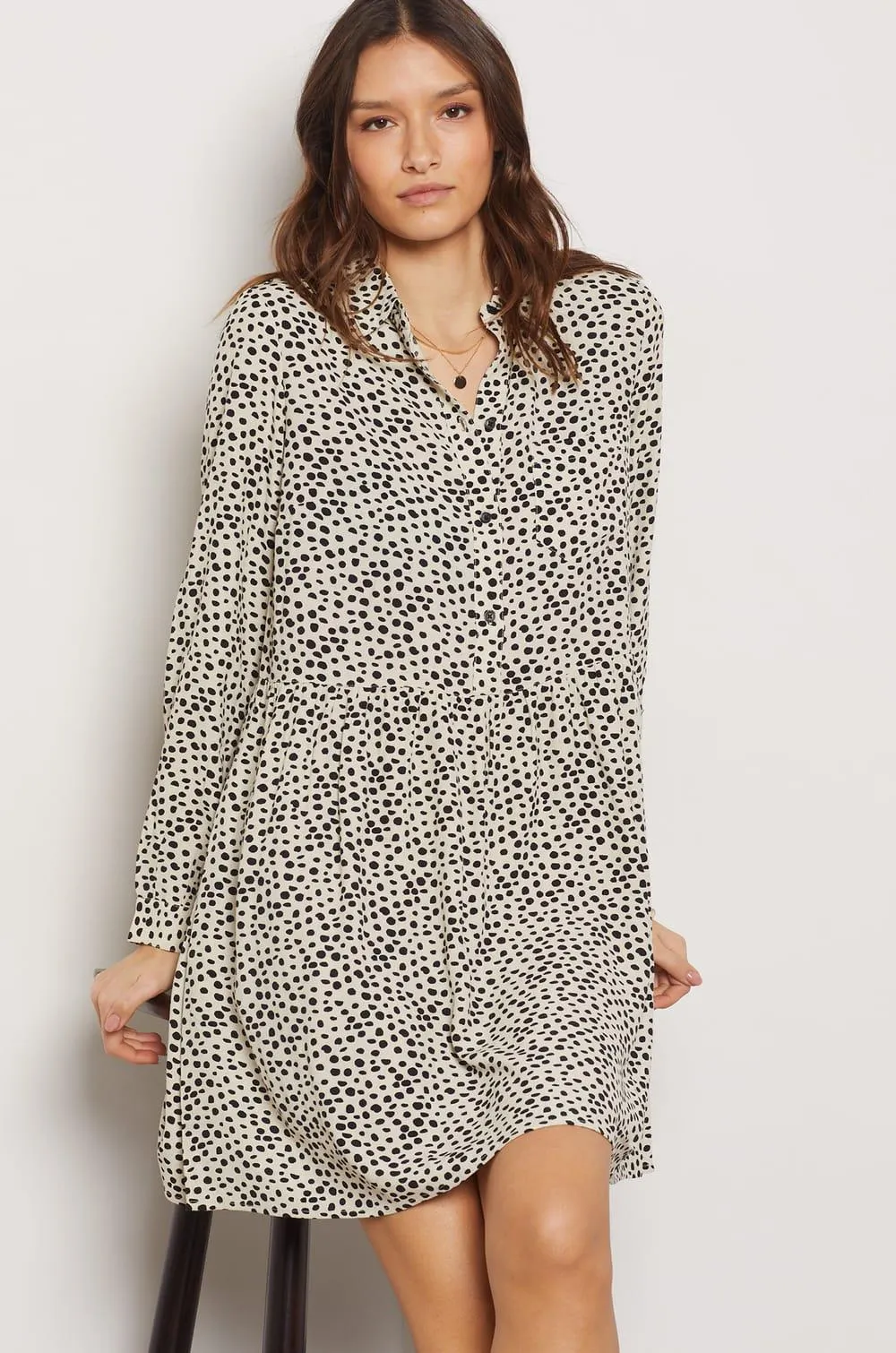 Vestido camisero, estampado de lunares