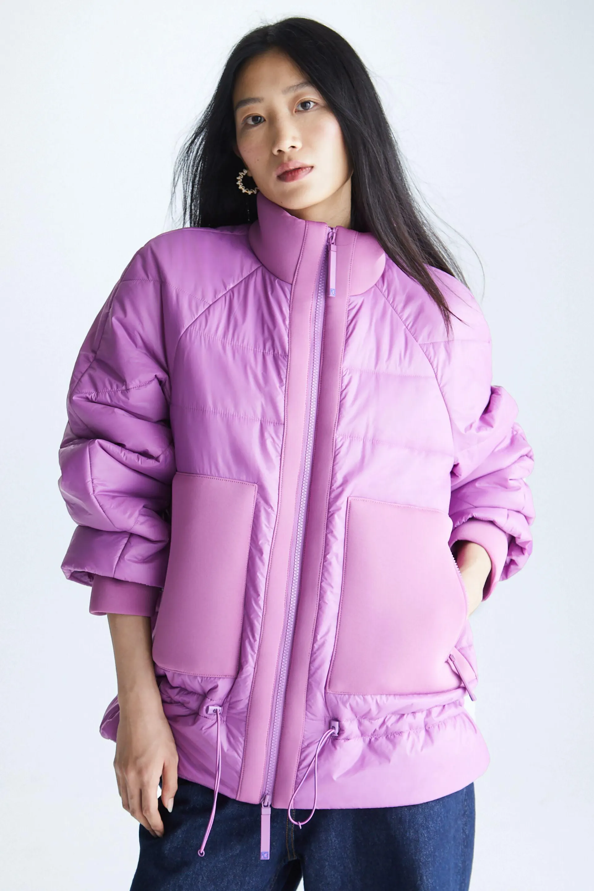 Chaquetón cocoon neopreno y nylon