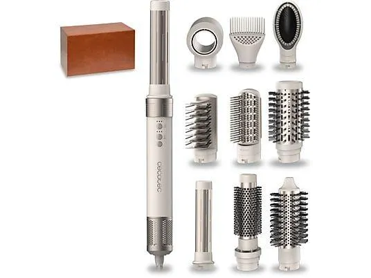 Moldeador - Cecotec Bamba CeramicCare 10in1 AirGlam Champagne, Multifunción 10 en 1, Tecnología Coanda, 3 velocidades, Motor digital 1400W, Gold