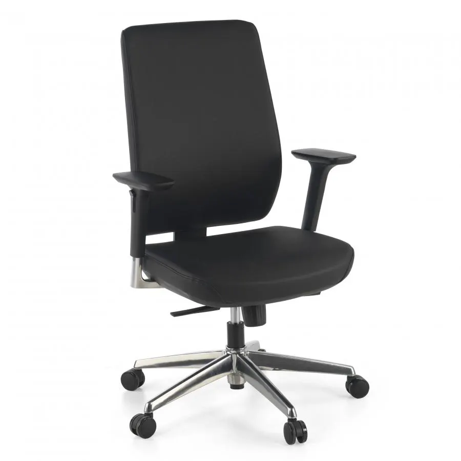 Silla de oficina tapizada Five, acabado aluminio, brazos regulables - Negro