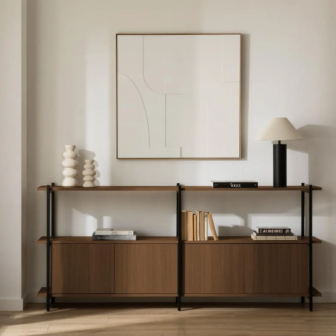 Estantería baja doble chapa de nogal