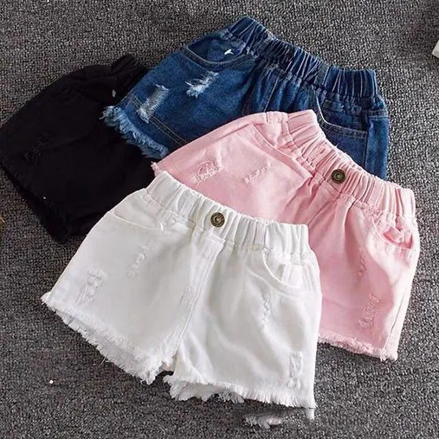 pantalones cortos para niñas verano 2022 estilo infantil estilo extranjero pantalones cortos de mezclilla para niños de mediana edad y mayores usan pantalones calientes con agujeros moda multicolor