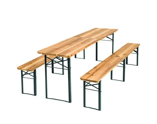 Conjunto de mesa y bancos de madera plegables 3 piezas 219cm, marrón