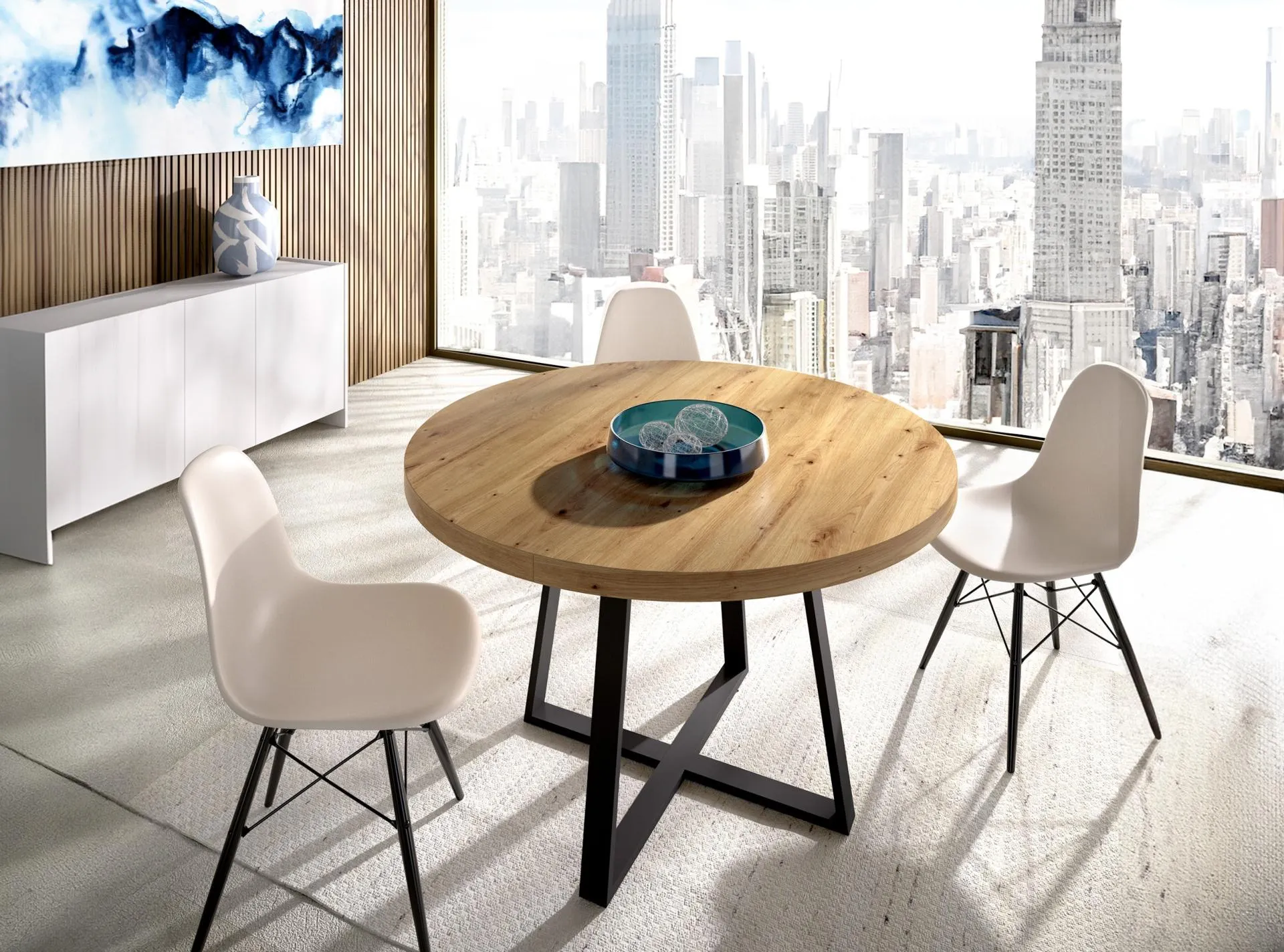 Mesa redonda extensible 110x77cm