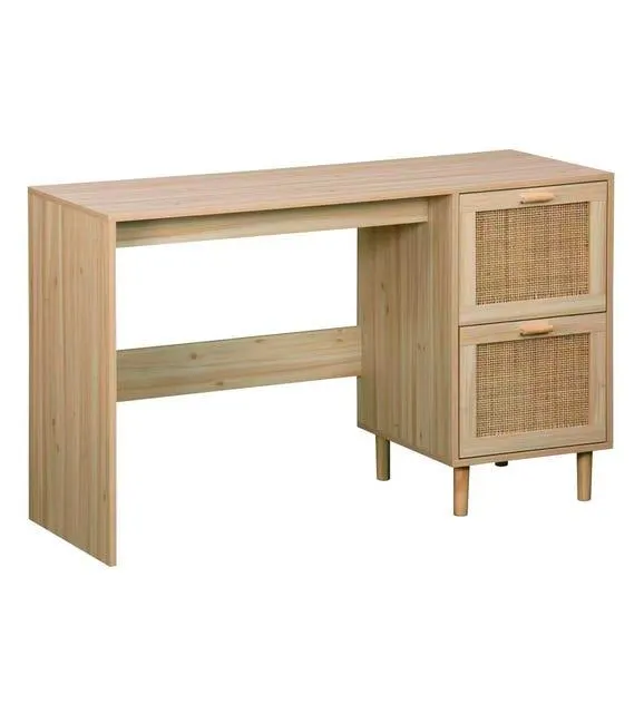 Mesa escritorio CAMILE con 2 cajones con frentes decorativos de ratán