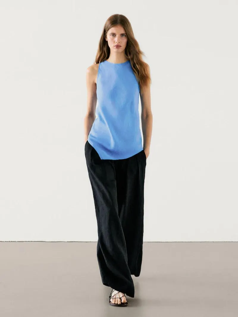 Top lino bajo asimétrico