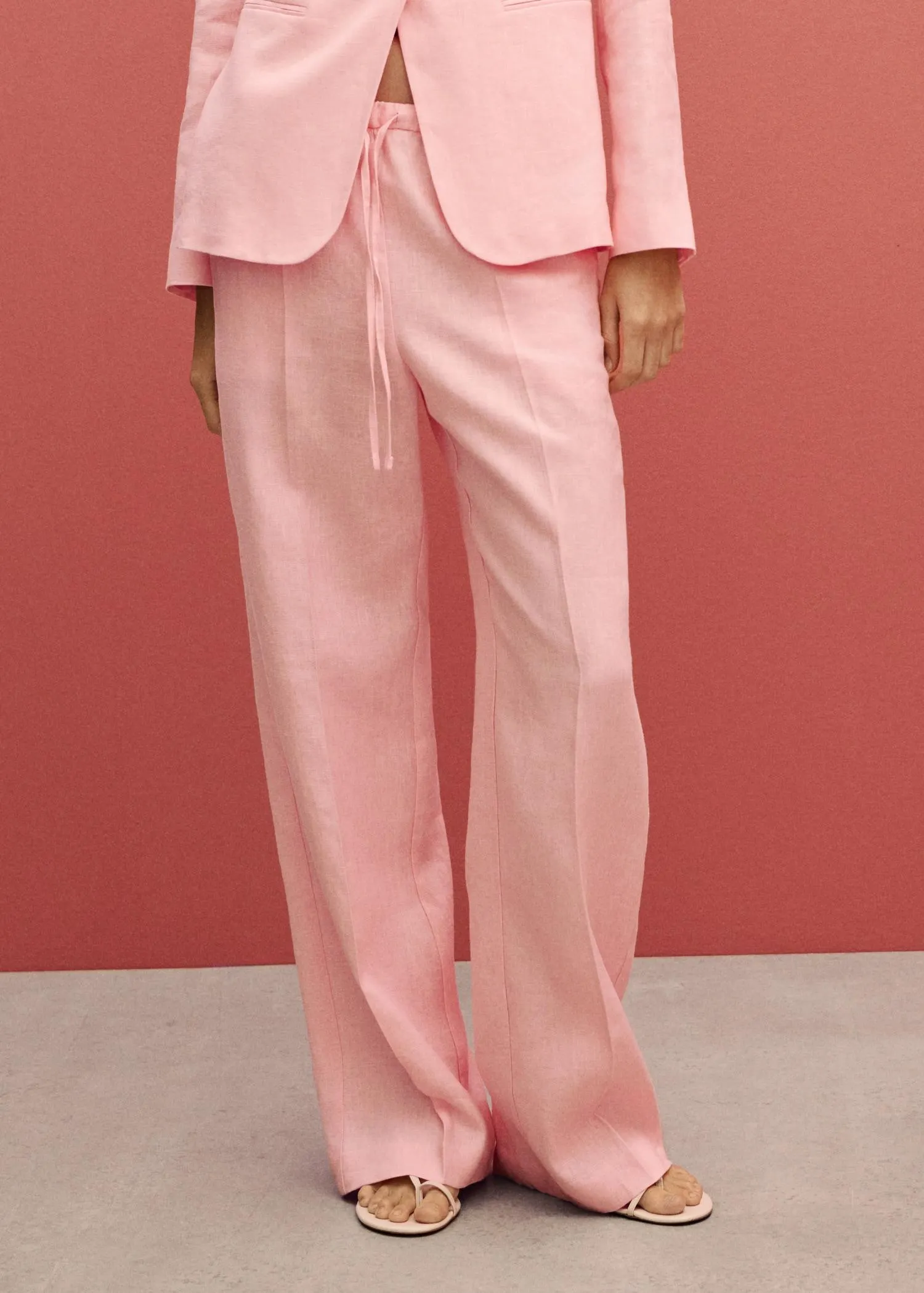 Pantalón recto lino lazo
